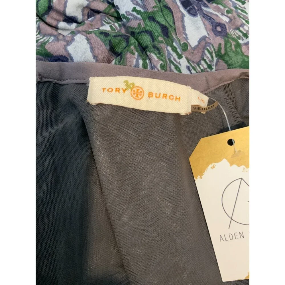 Tory Burch Gray Abstract Print Sleeveless Blouson Midi Dress, Size Large
